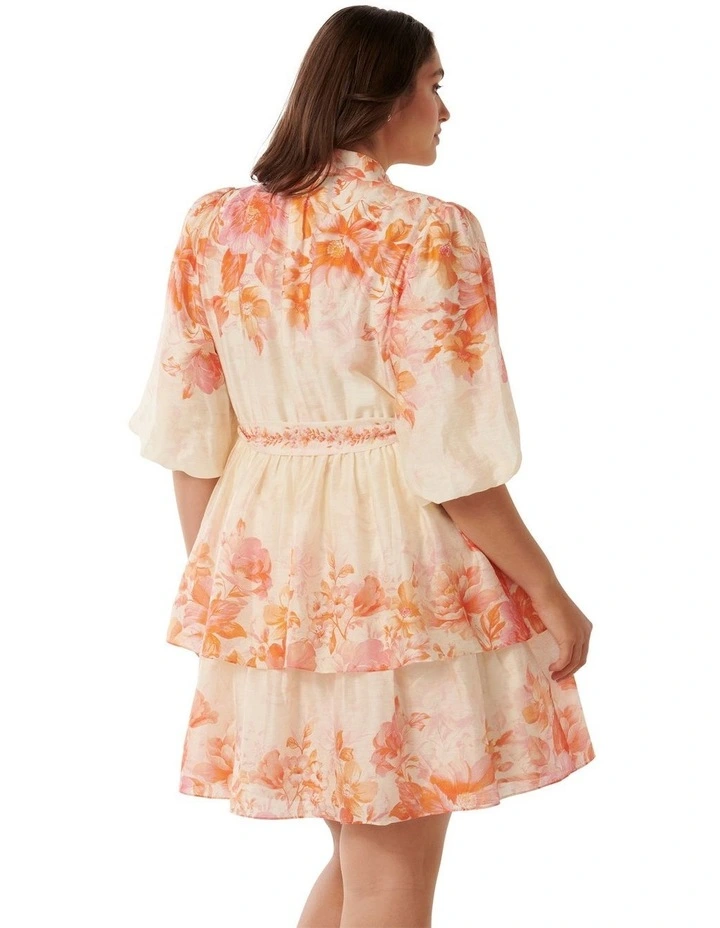 Isla Printed Tiered Mini Dress in Orange image 2