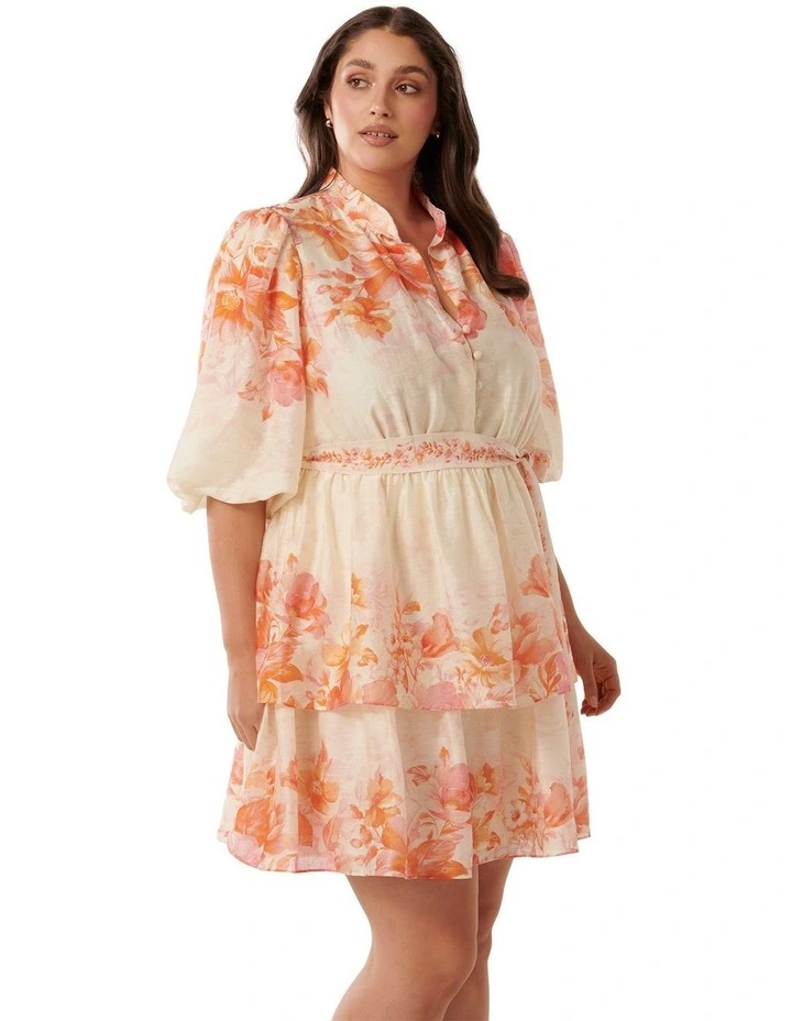 Isla Printed Tiered Mini Dress in Orange image 3