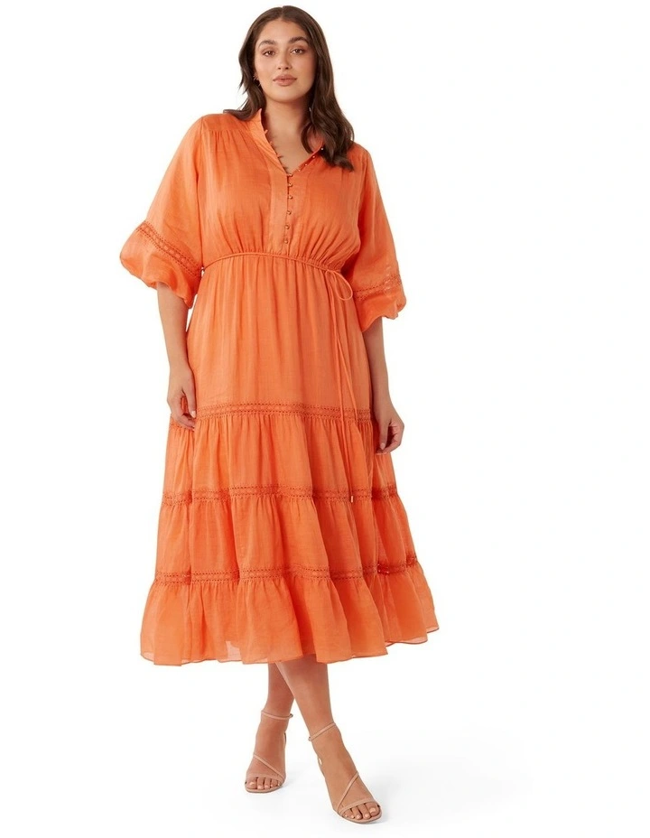 Melanie Trim Insert Midi Dress in Orange image 1