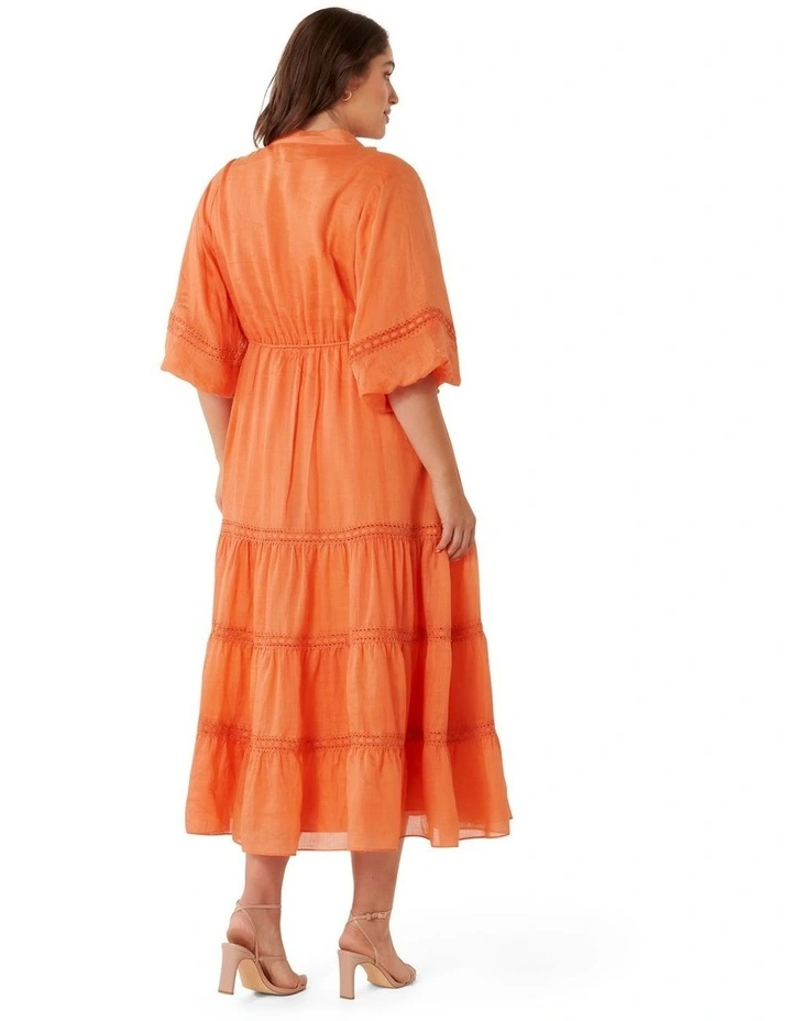 Melanie Trim Insert Midi Dress in Orange image 2