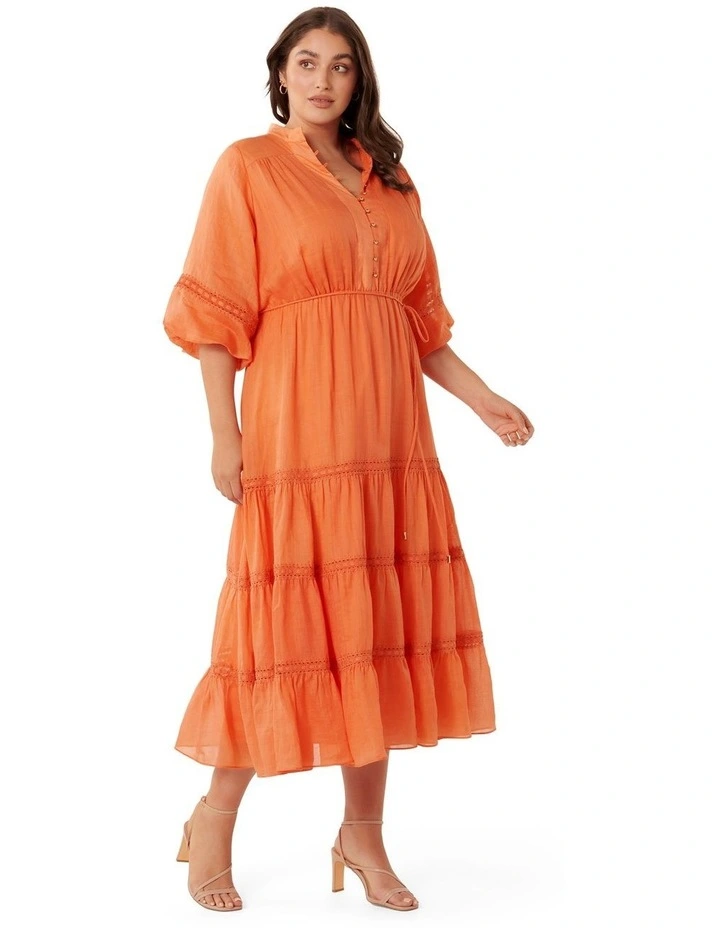 Melanie Trim Insert Midi Dress in Orange image 3