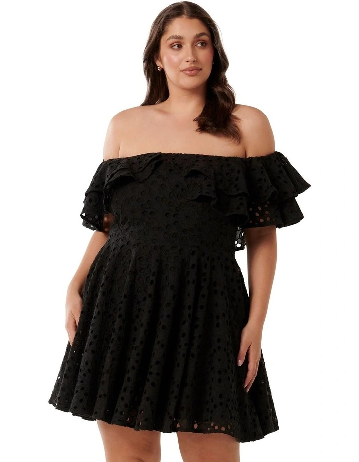 Ellie Broderie Mini Dress in Black image 1