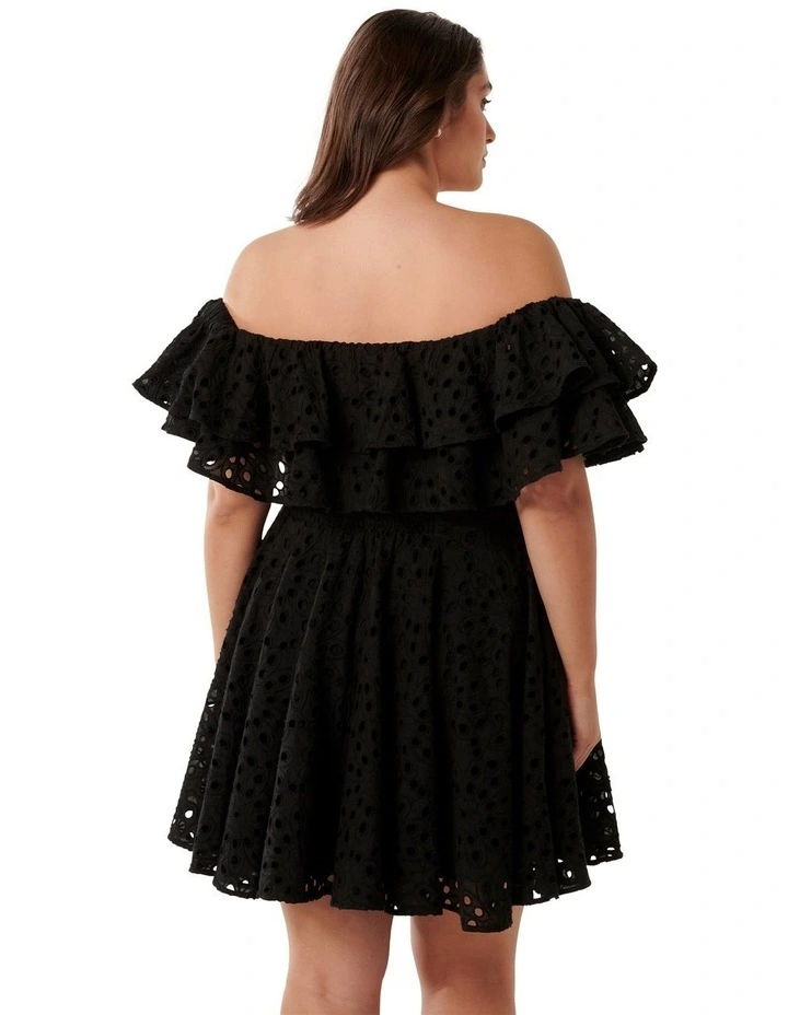 Ellie Broderie Mini Dress in Black image 2