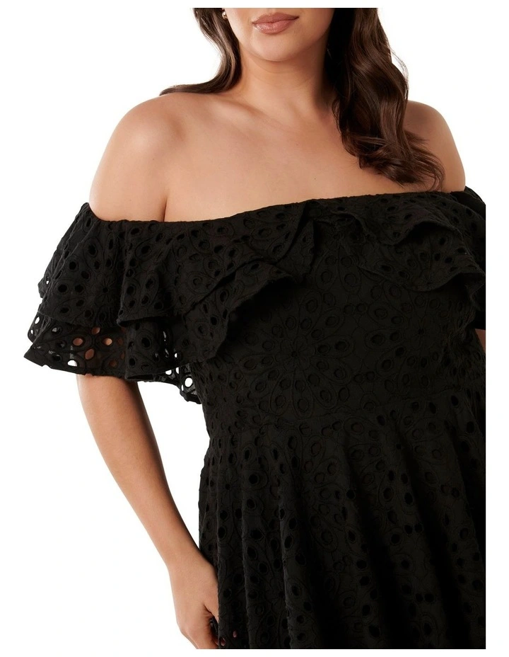 Ellie Broderie Mini Dress in Black image 4