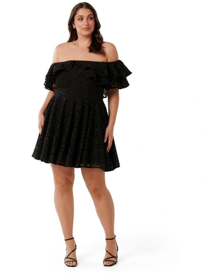 Ellie Broderie Mini Dress in Black image 5