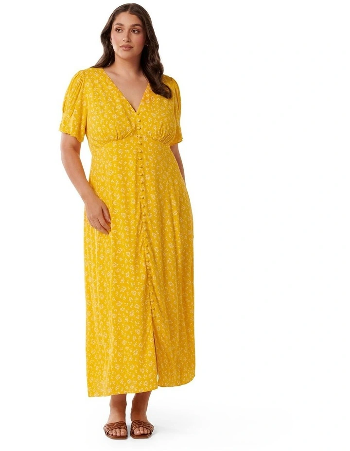 Saffron Printed Midi Dress in Yellow image 1