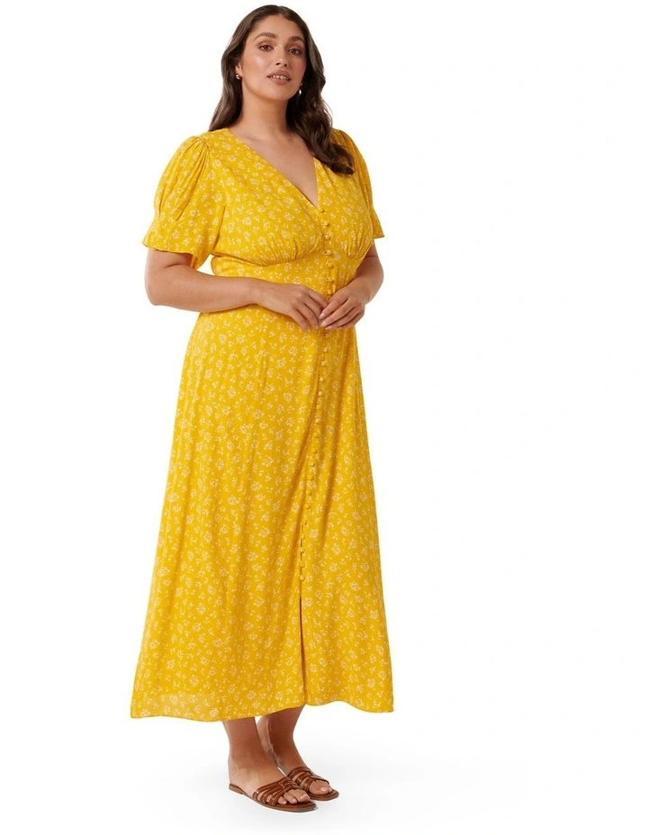 Saffron Printed Midi Dress in Yellow image 3