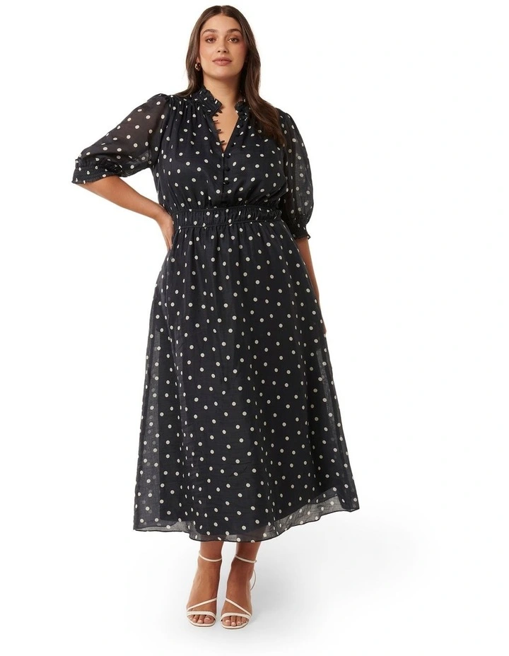 Shayla Cuff Detail Midi Dress in Navy image 1