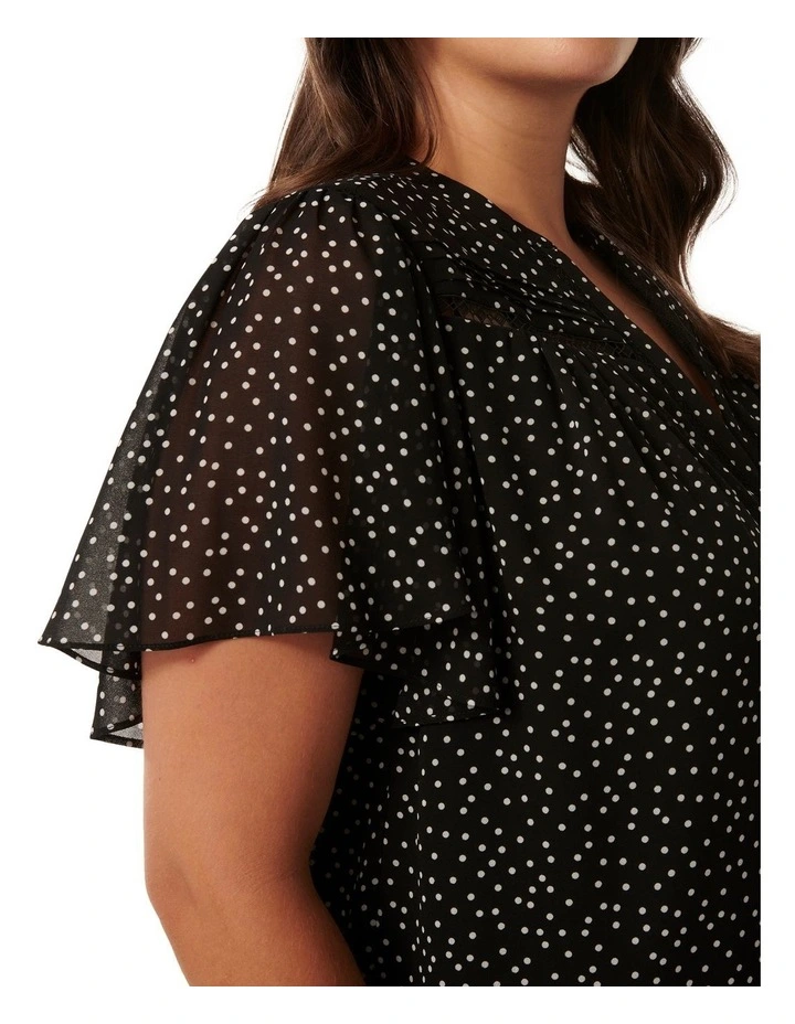 Forever New Curve Sevyn Flutter Spliced Blouse In Black MYER