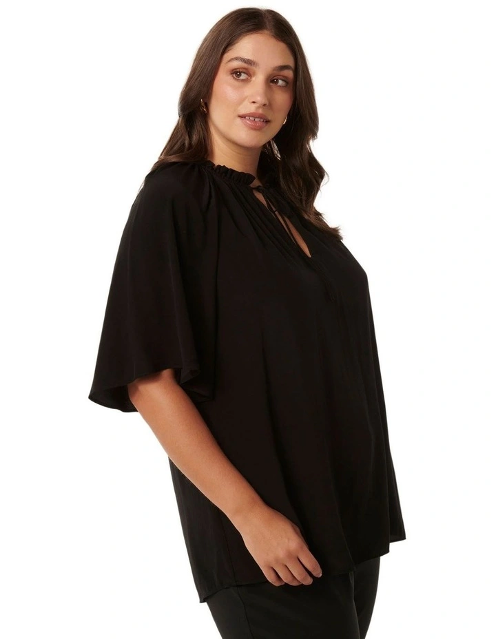 Harlow Ruffle Neck Tee in Black image 3