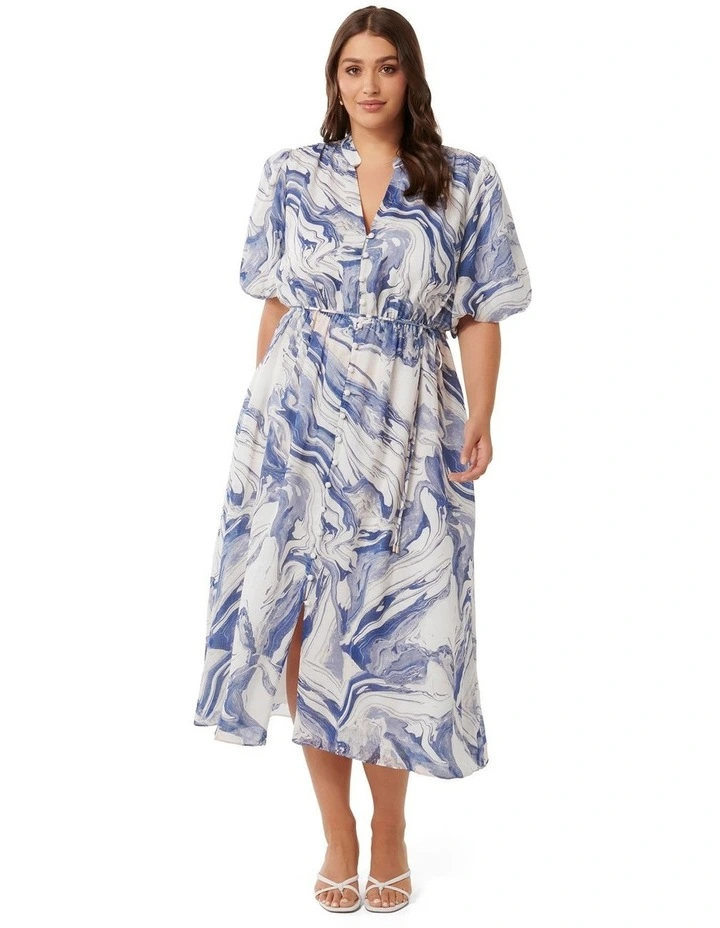 Loanne Puff Sleeve Midi Dress in Blue image 1