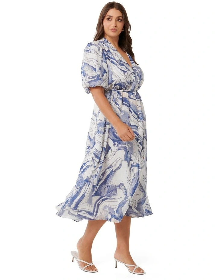 Loanne Puff Sleeve Midi Dress in Blue image 3