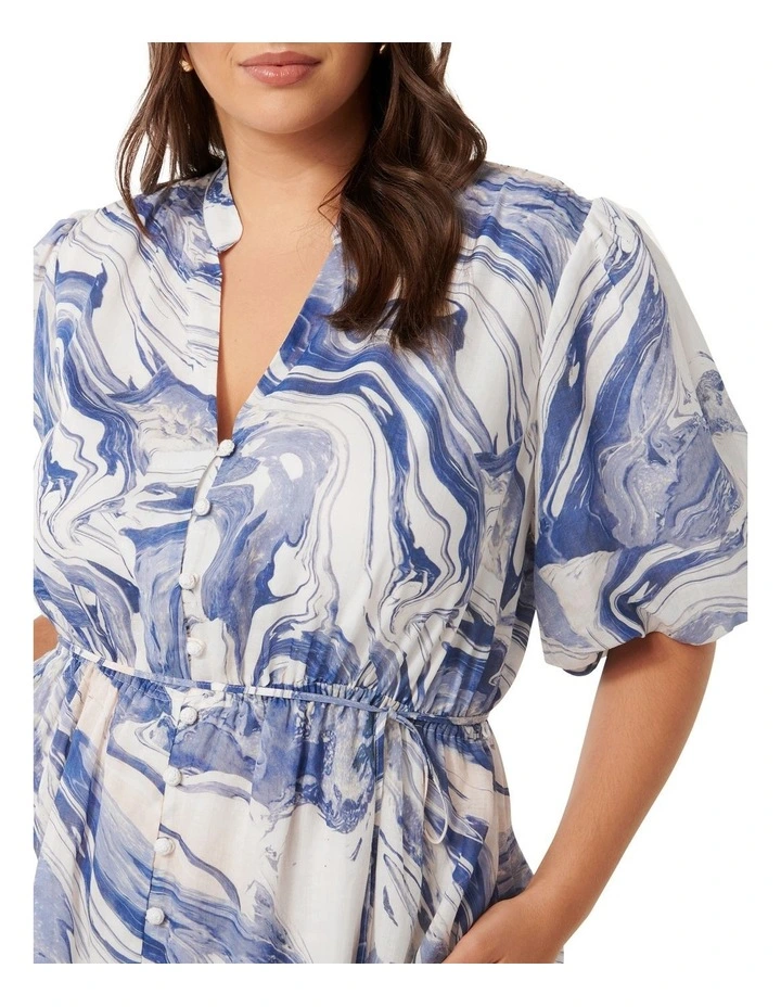 Loanne Puff Sleeve Midi Dress in Blue image 4