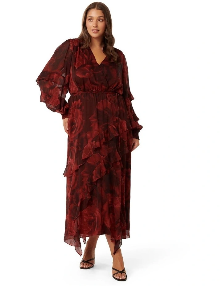 Zoe Ruffle Maxi Dress in Red image 1