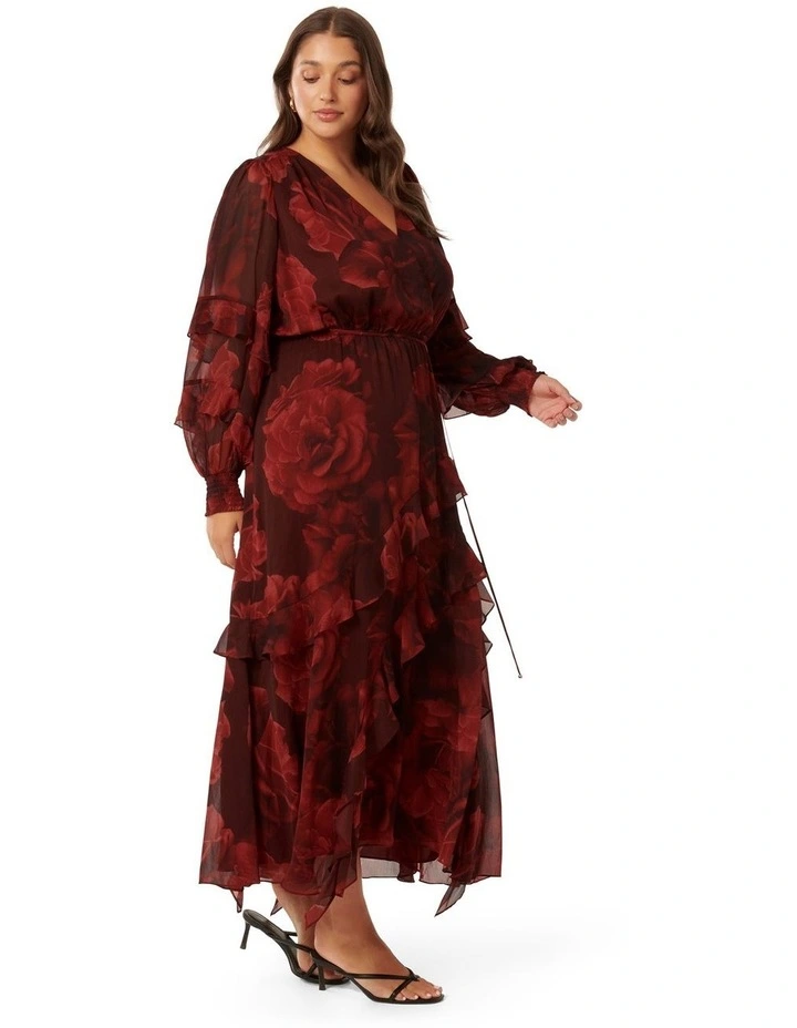 Zoe Ruffle Maxi Dress in Red image 3