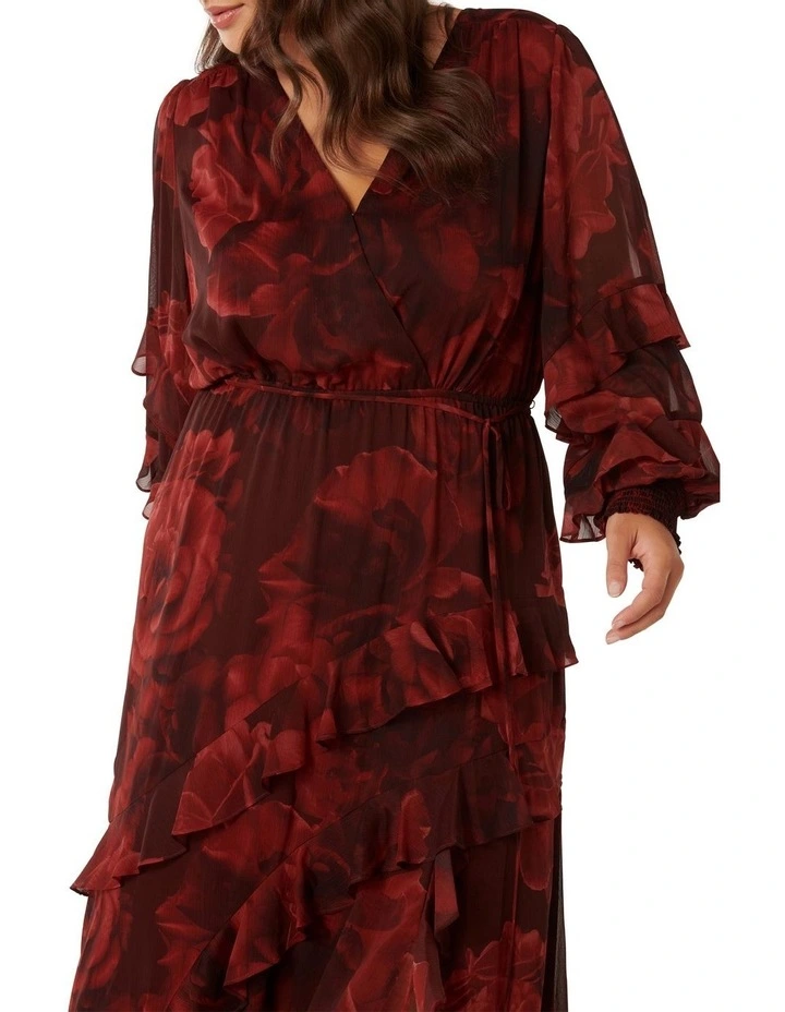 Zoe Ruffle Maxi Dress in Red image 4