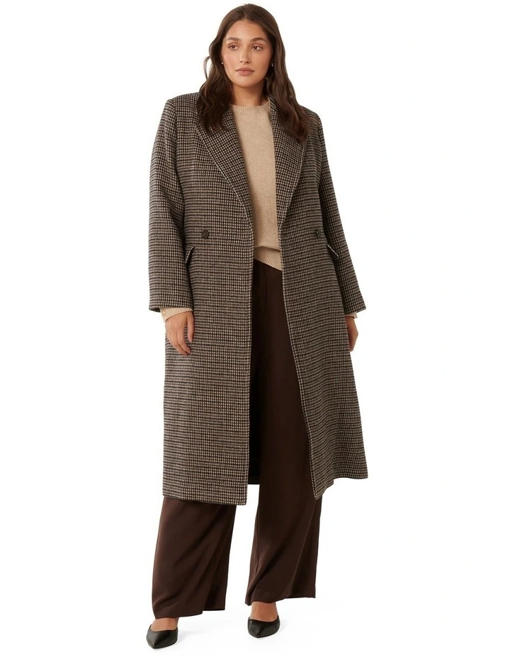 Oscar Curve Check Coat in Brown image 1