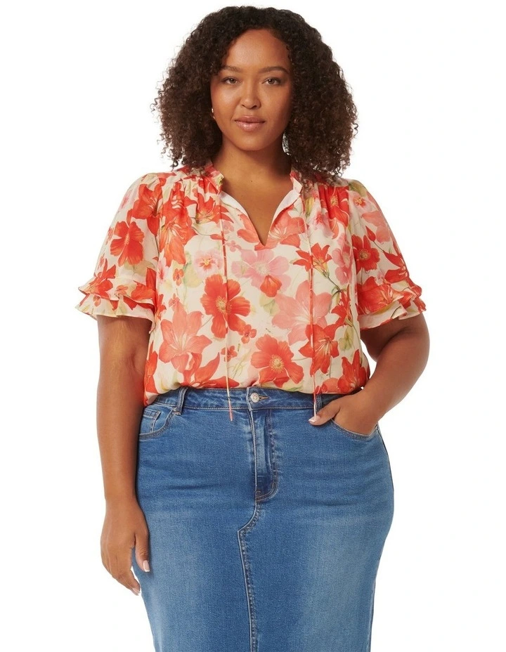 Zarina Trim Spliced Blouse in Red image 1