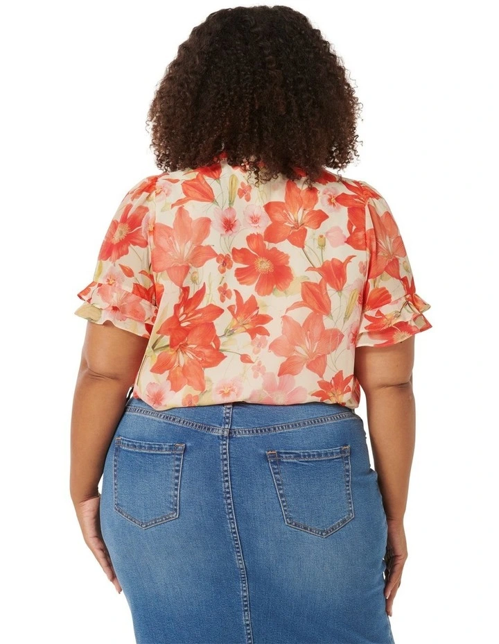 Zarina Trim Spliced Blouse in Red image 2