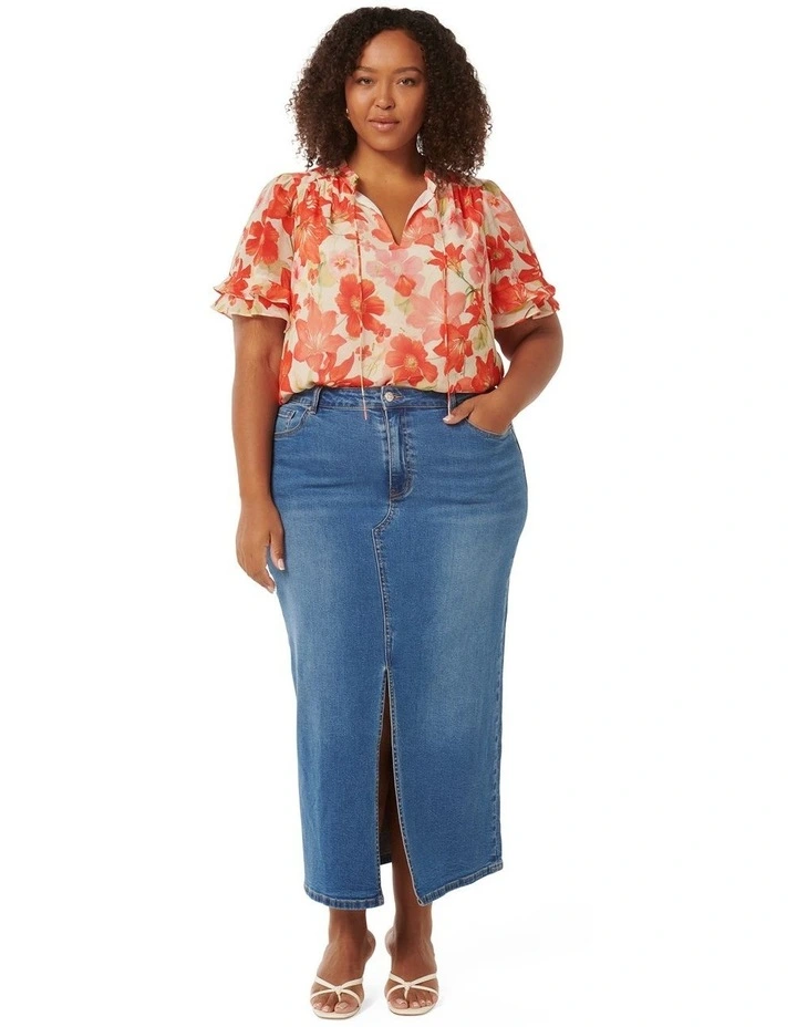 Zarina Trim Spliced Blouse in Red image 5