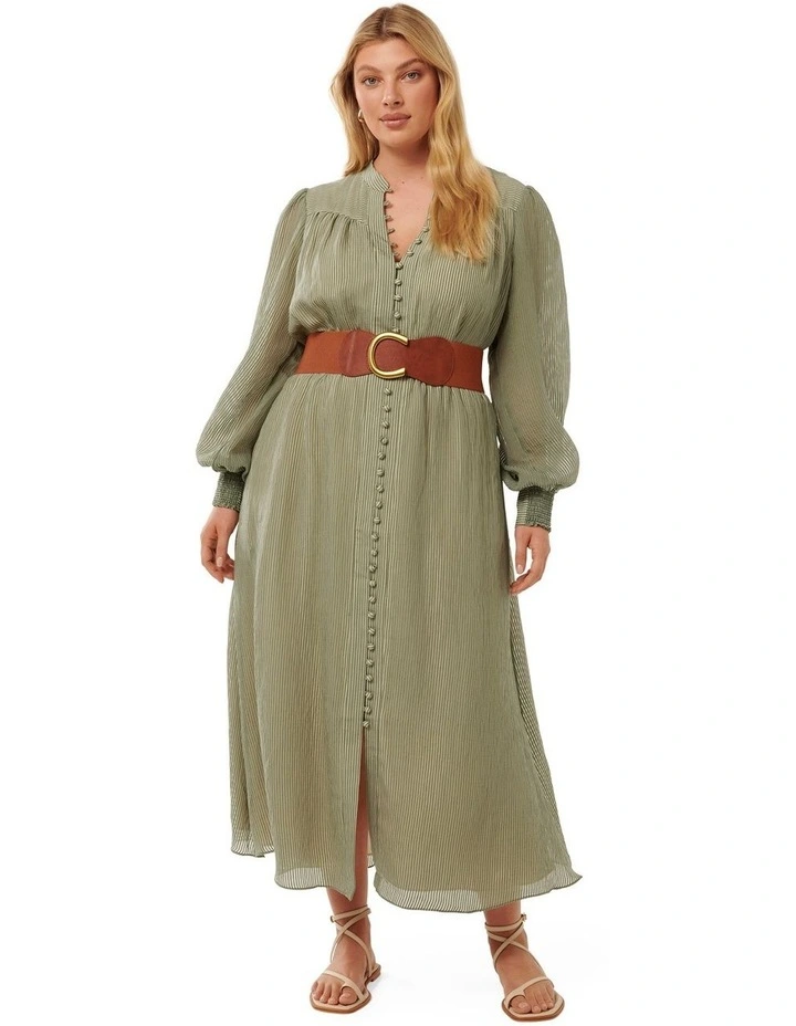 Anja Self Stripe Midi Dress in Soft Sage image 1