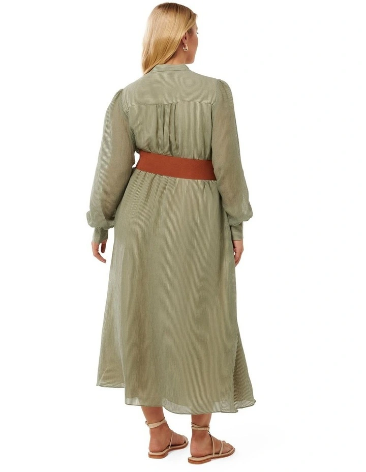 Anja Self Stripe Midi Dress in Soft Sage image 2