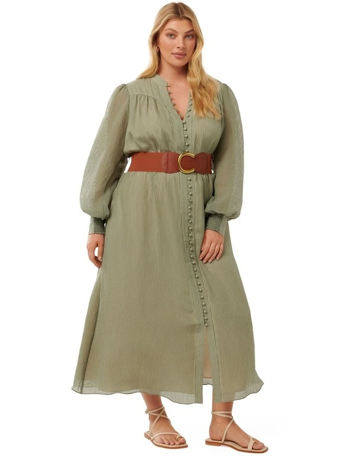 Anja Self Stripe Midi Dress in Soft Sage image 3