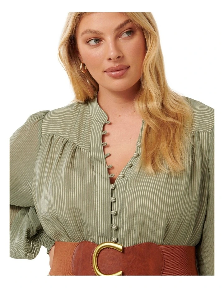 Anja Self Stripe Midi Dress in Soft Sage image 4