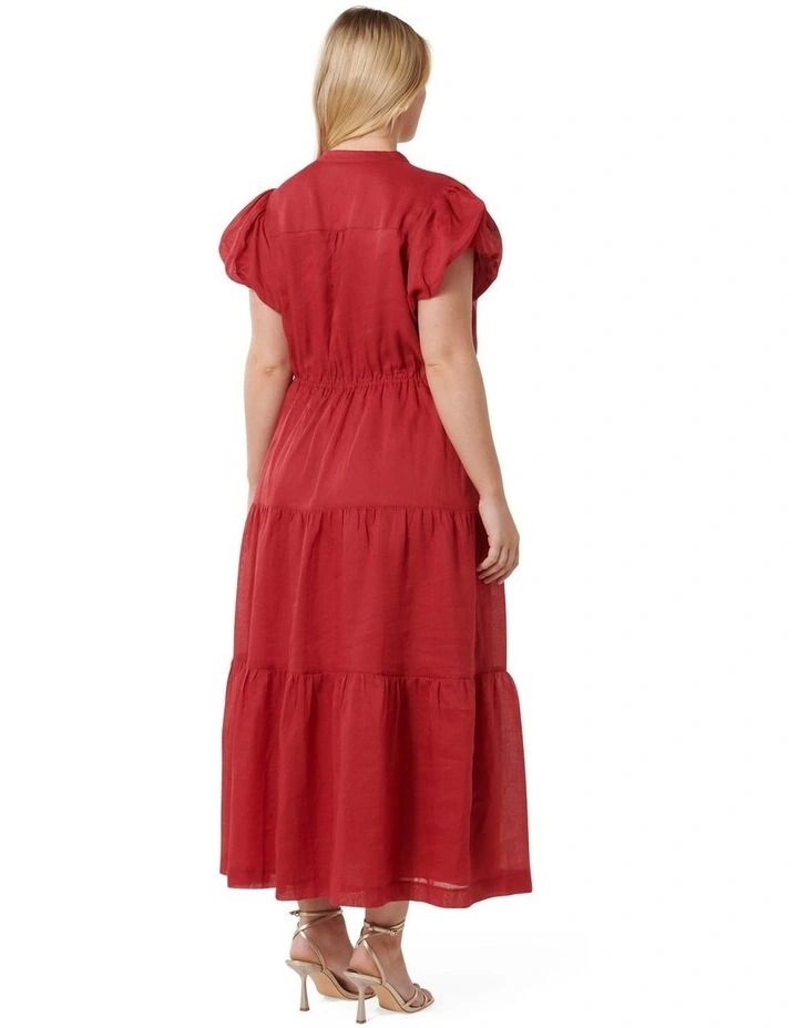 Paloma Tiered Button Front Midi Dress in Red image 2