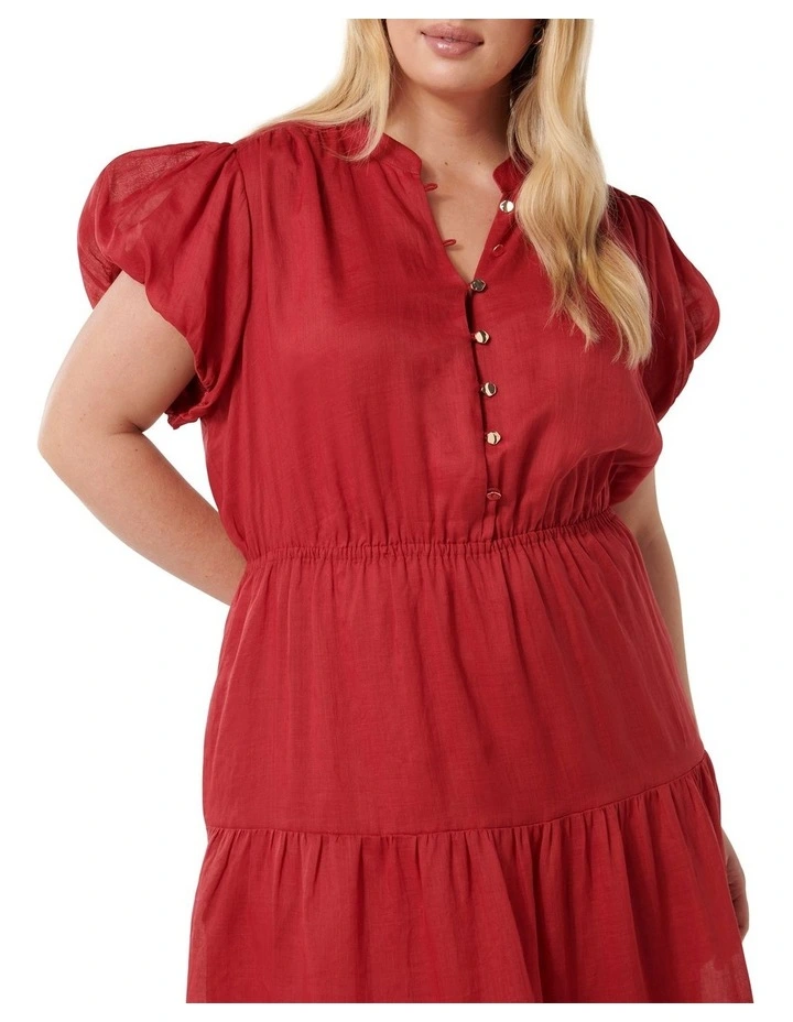 Paloma Tiered Button Front Midi Dress in Red image 4