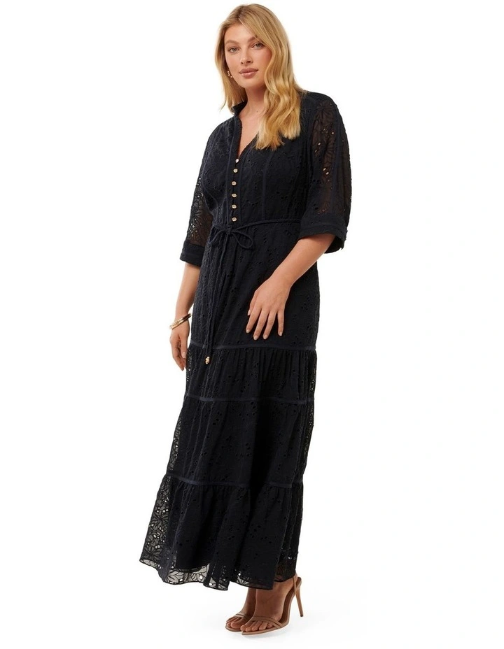 Rachel Embroidered Maxi Dress in Navy image 3