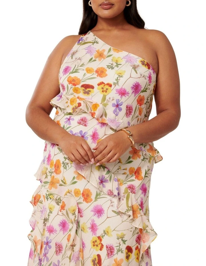 Belle One Shoulder Ruffle Gown in Multi Colour image 4