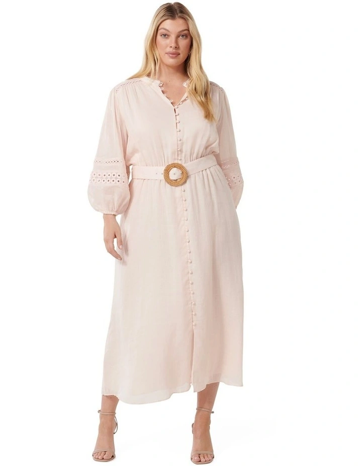 Rebecca Belted Trim Midi Dress in Cream image 1