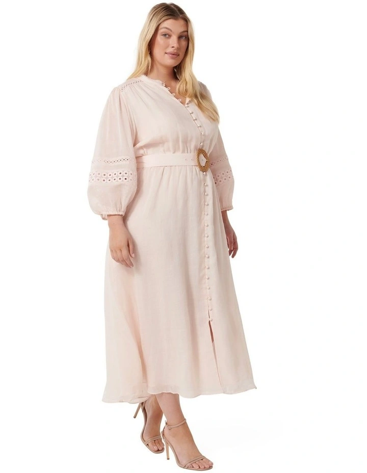 Rebecca Belted Trim Midi Dress in Cream image 3