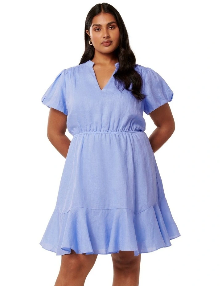 Isabella Puff Sleeve Collared Mini Dress in Blue image 1