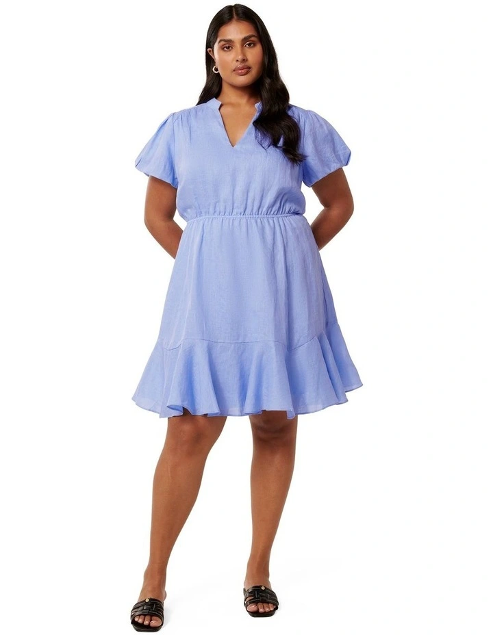 Isabella Puff Sleeve Collared Mini Dress in Blue image 5