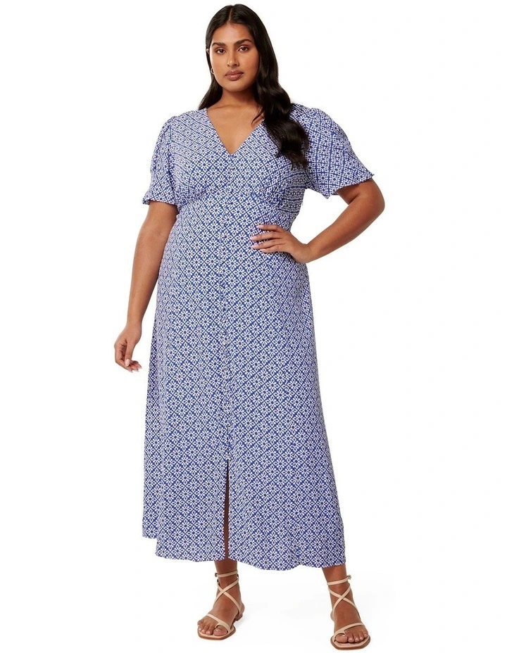 Saffron Printed Midi Sun Dress in Silvy Tile image 1