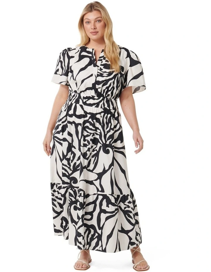 Eleanor Puff Sleeves Tiered Midi Dress in Castille Abstract image 1
