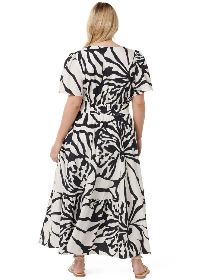 Eleanor Puff Sleeves Tiered Midi Dress in Castille Abstract image 2