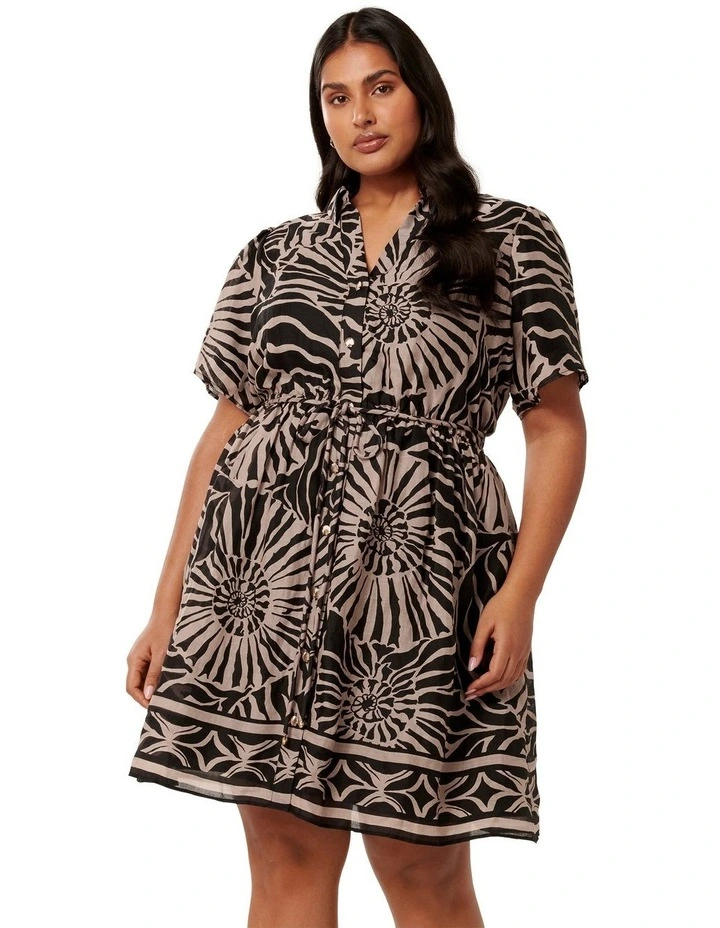 Selma Shirt Puff Sleeves Mini Dress in Black image 1