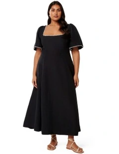 Cici Contrast Whip Stitch Midi Dress in Black