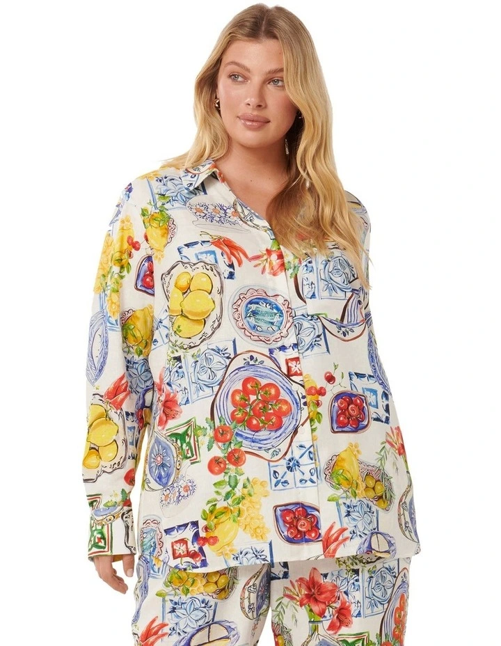 Lydia Oversized Linen Shirt in Multi image 1