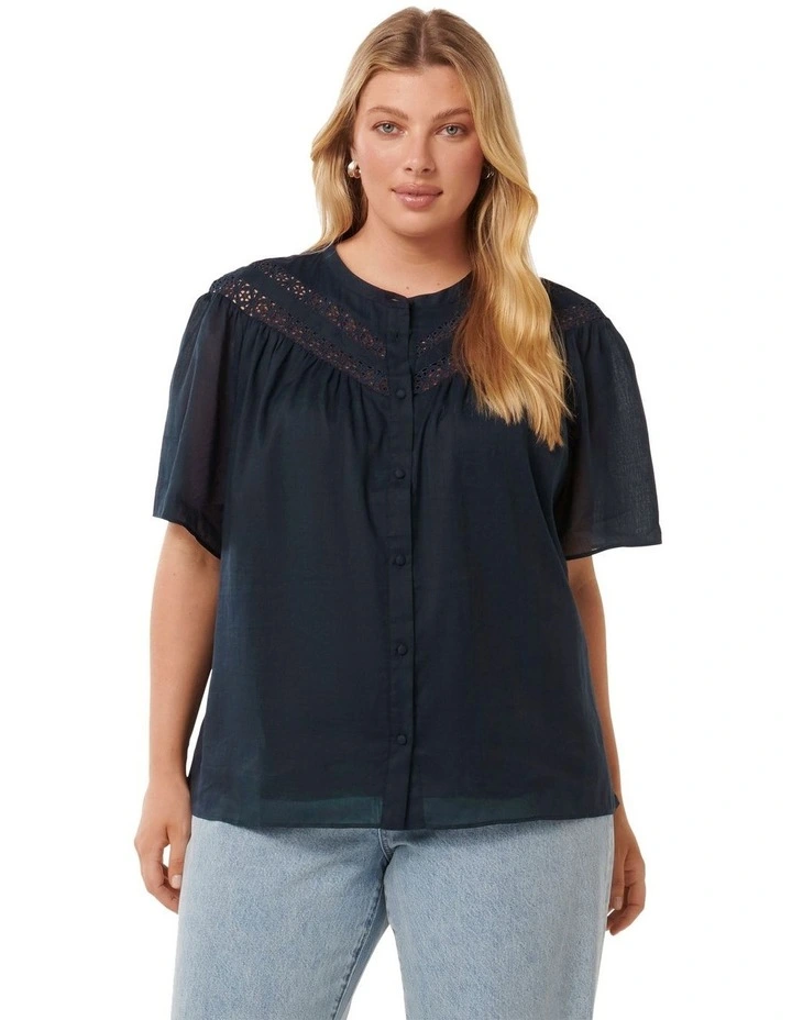 Luka Trimmed Yoke Blouse in Navy image 1