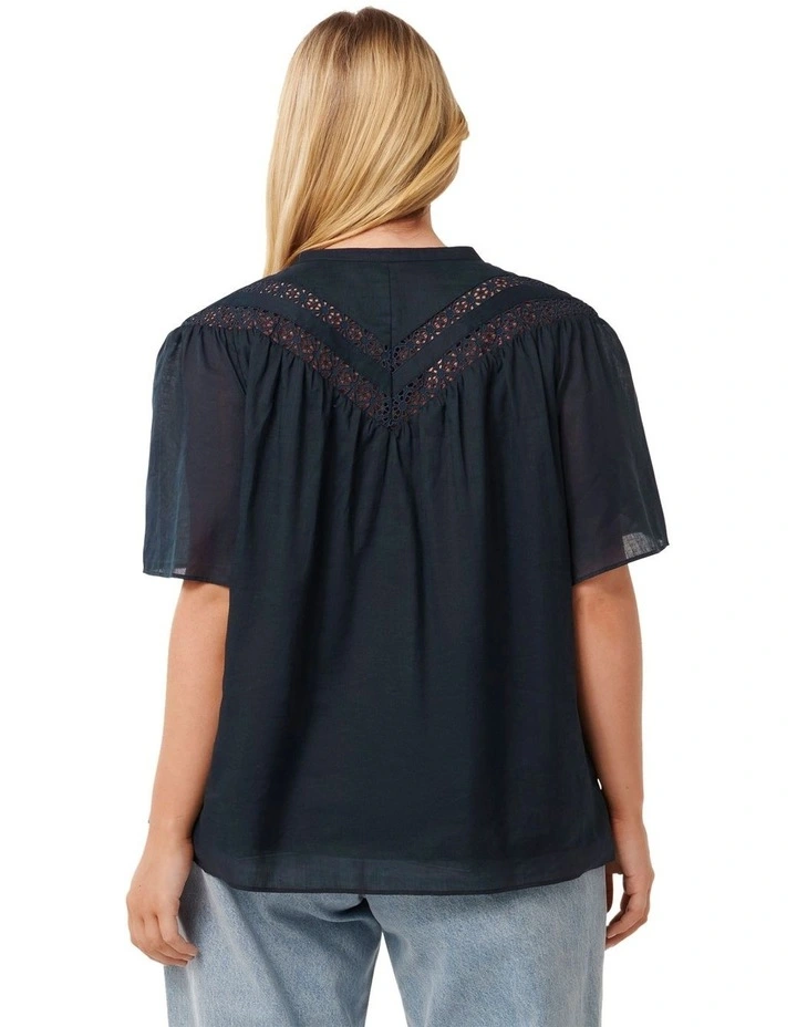 Luka Trimmed Yoke Blouse in Navy image 2