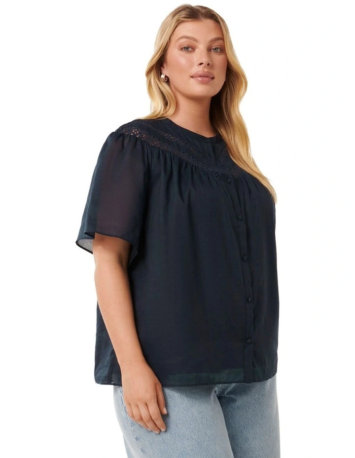 Luka Trimmed Yoke Blouse in Navy image 3