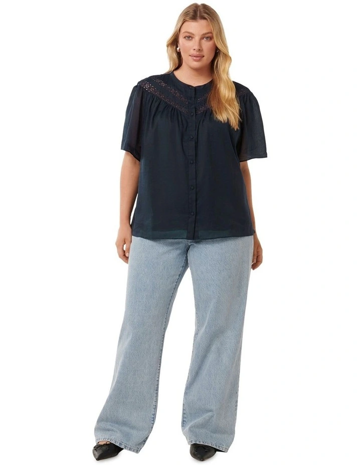 Luka Trimmed Yoke Blouse in Navy image 5