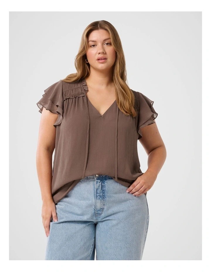 Yuna Frill Shell Blouse in Brown image 1