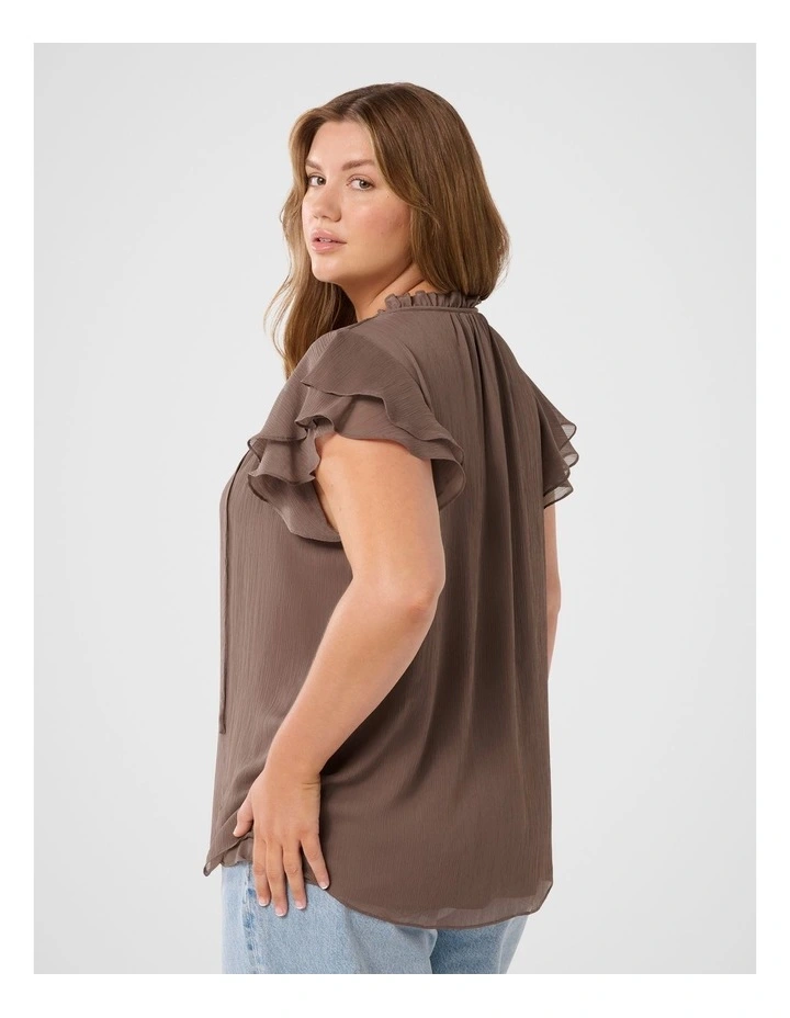 Yuna Frill Shell Blouse in Brown image 2