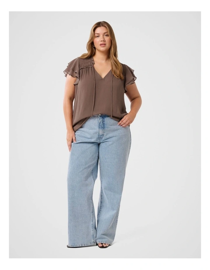 Yuna Frill Shell Blouse in Brown image 5
