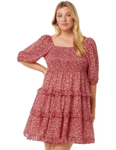 Bliss Shirred Mini Dress in Red Park Ditsy